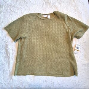 Alfred Dunner womens size 3X light olive green knit short sleeve sweater NEW